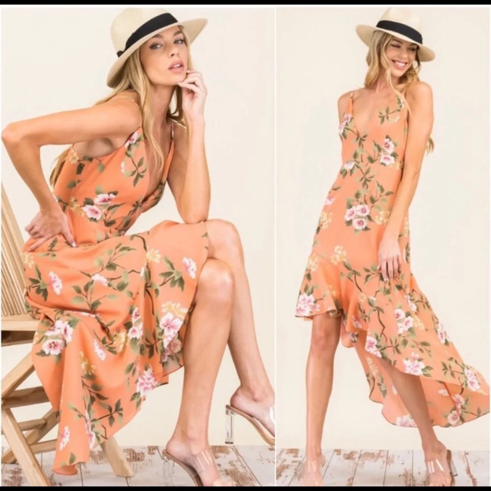 Apricot pink peach women’s summer high low dress - Picture 1 of 4
